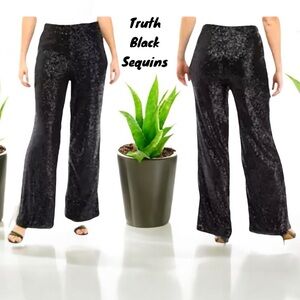 TRUTH NWT WOMENS WIDE LEG BLACK SEQUIN SPARKLING TROUSERS PANTS SIZE 8 PARTY